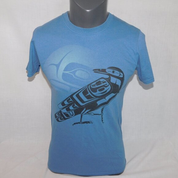 Native Apparel Mens Small  Crow Raven Graphic Blue T Shirt Ben Houstie - Picture 1 of 6